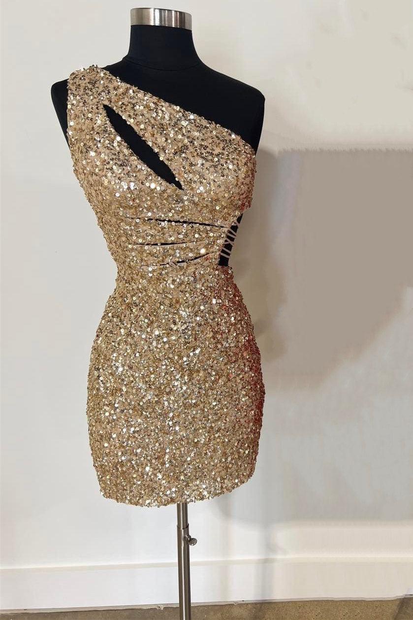 Frankie Homecoming Dress Pretty one shoulder Style Gold Cutout Sequin Dressystars Frankie Homecoming Dress Pretty one shoulder Style Gold Cutout Sequin Dressystars
