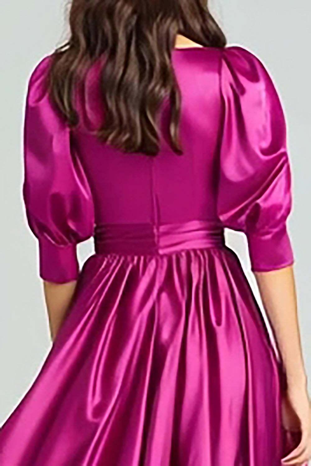 Dressystars Fuchsia A-Line Bateau Neck Satin Long Prom Dress With Sleeves