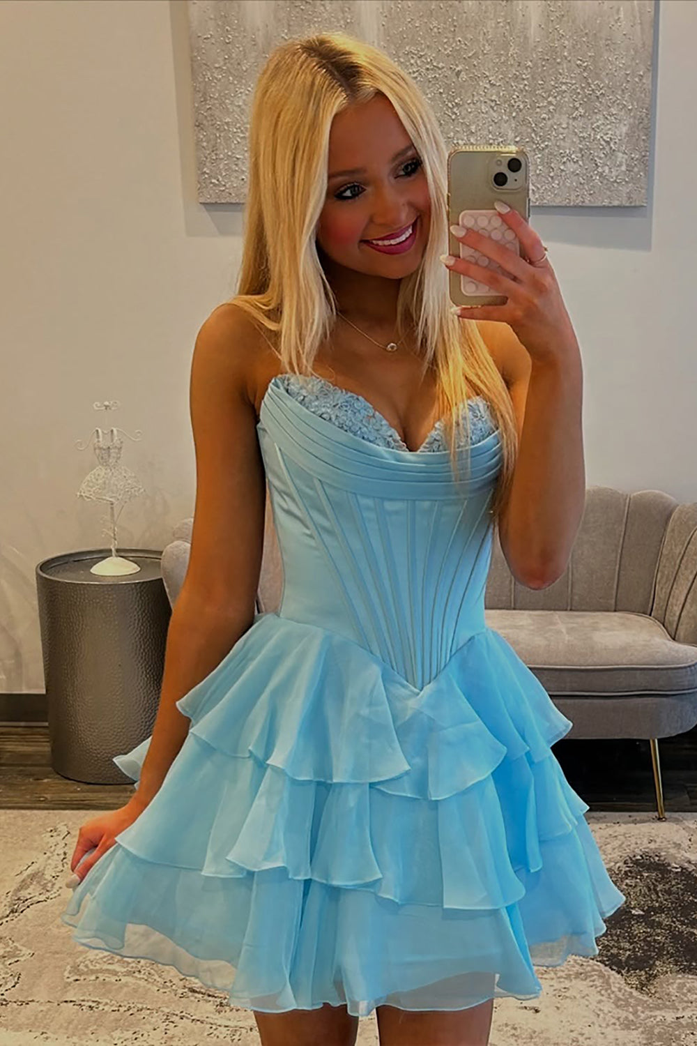 Fuchsia A Line Homecoming Dresses Corset Short Cocktail Dresses With Ruffles