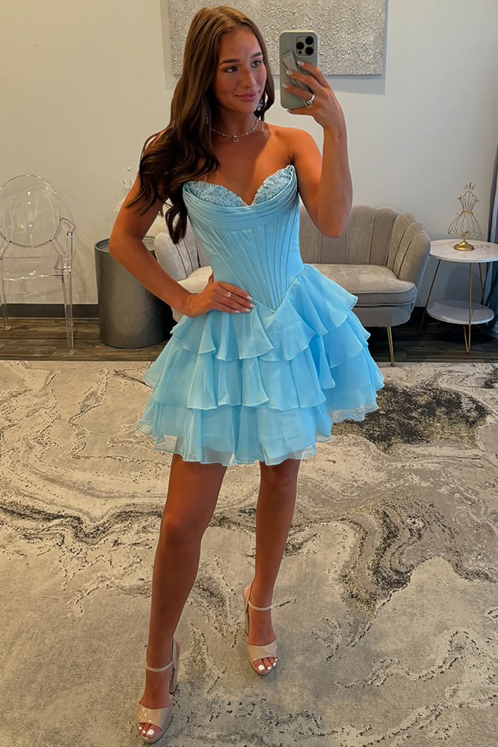 Fuchsia A Line Homecoming Dresses Corset Short Cocktail Dresses With Ruffles