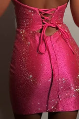 Fuchsia Cut Out Tight Homecoming Dresses Beaded Short Cocktail Dresses