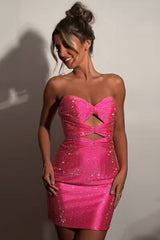 Fuchsia Cut Out Tight Homecoming Dresses Beaded Short Cocktail Dresses
