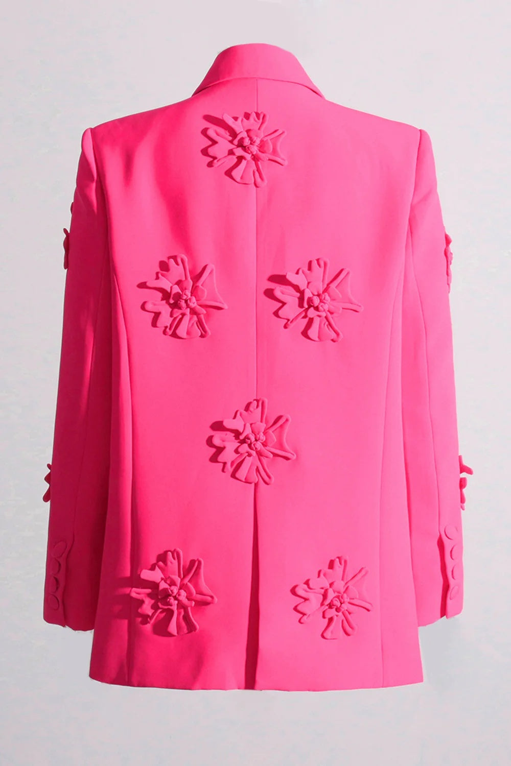 Fuchsia Double-Breasted Peak Lapel Blazer For Women Featuring Floral Details