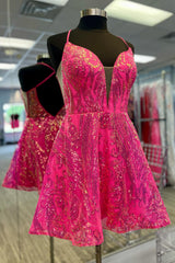 Fuchsia Homecoming Dress A-Line Backless Short Prom Dress