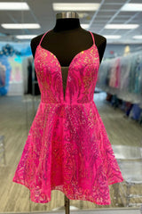 Fuchsia Homecoming Dress A-Line Backless Short Prom Dress