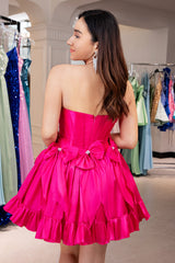 Fuchsia Homecoming Dress Strapless Corset Short Prom Dress With Bow