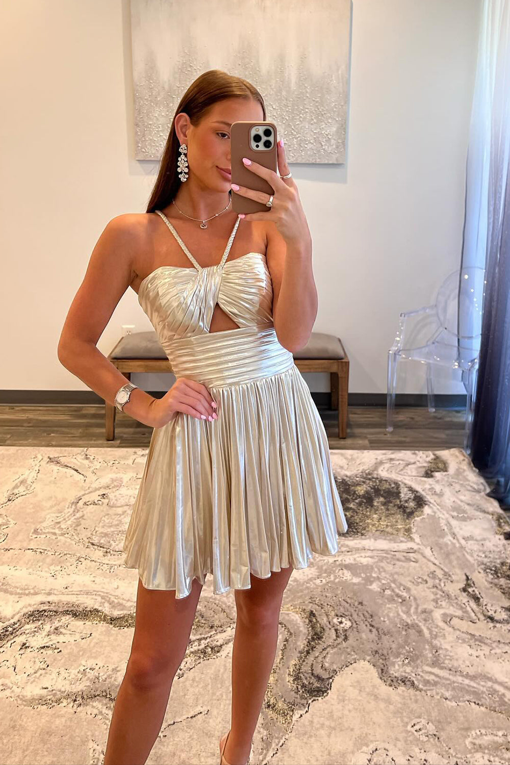 Fuchsia Homecoming Dresses A-Line Halter Pleated Short Cocktail Dresses