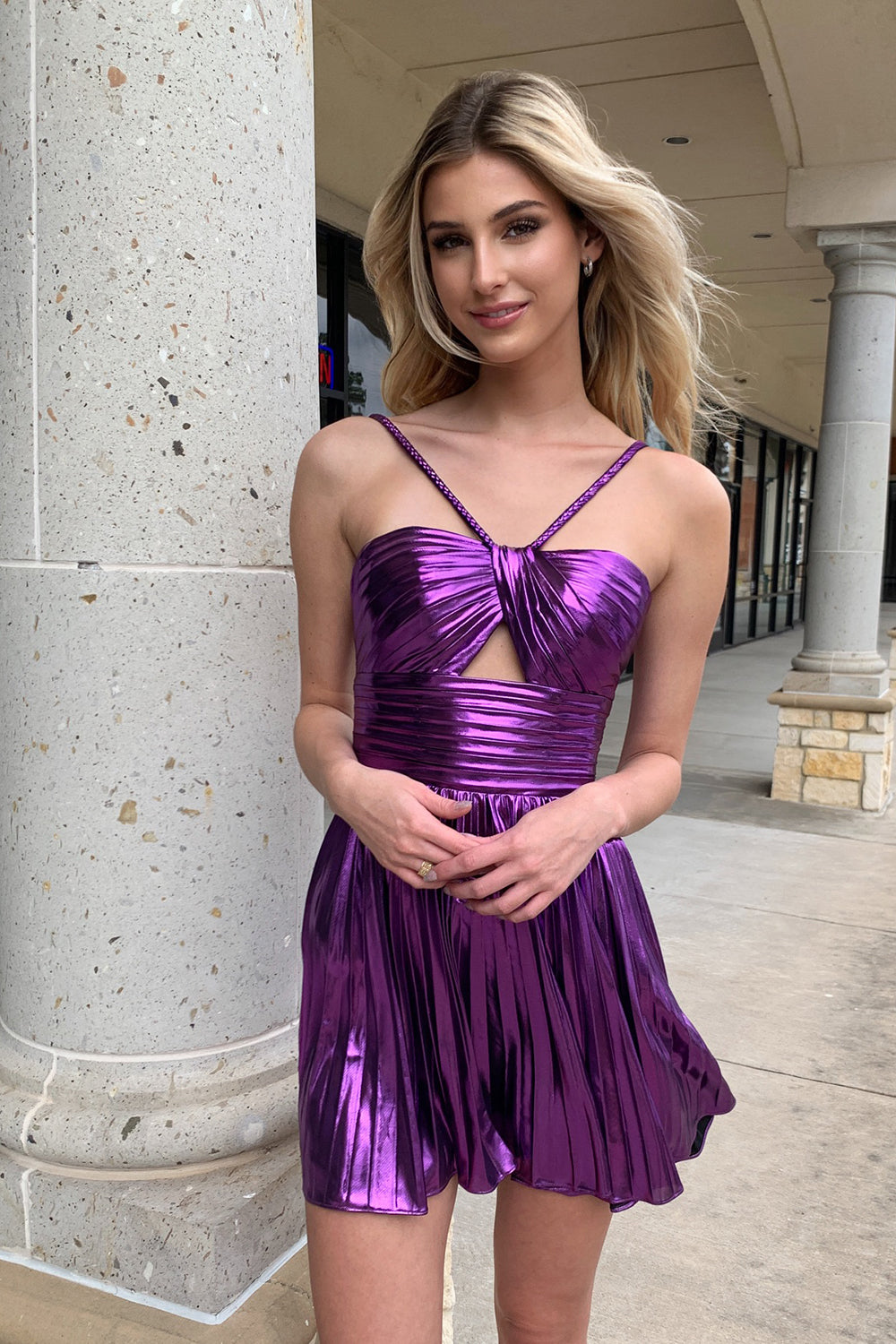 Fuchsia Homecoming Dresses A-Line Halter Pleated Short Cocktail Dresses