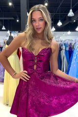 Fuchsia Homecoming Dresses A Line Short Cocktail Dresses With Bow