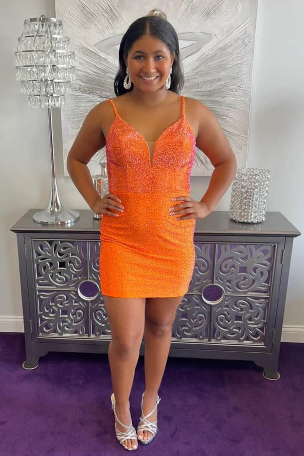 Fuchsia Homecoming Dresses Beaded Backless Tight Short Cocktail Dresses