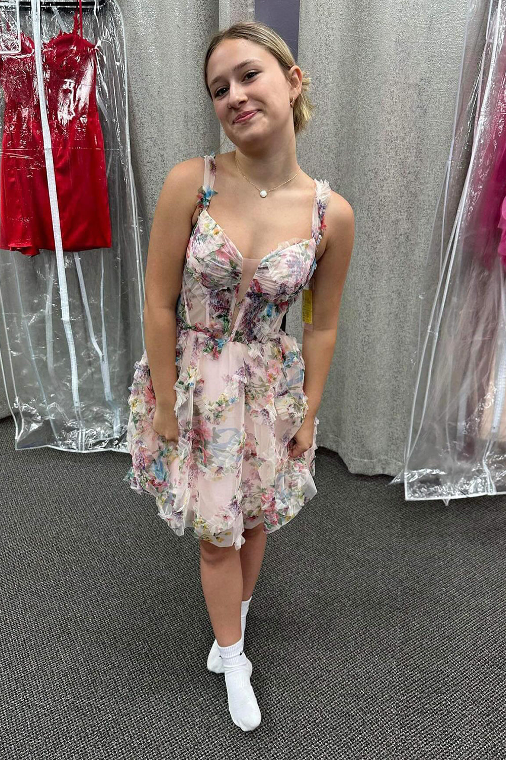 Fuchsia Homecoming Dresses Corset A Line Floral Short Cocktail Dresses