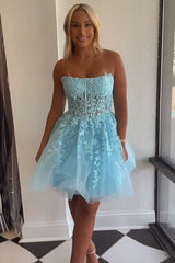 Fuchsia Homecoming Dresses Corset Lace A-Line Tulle Cocktail Dresses