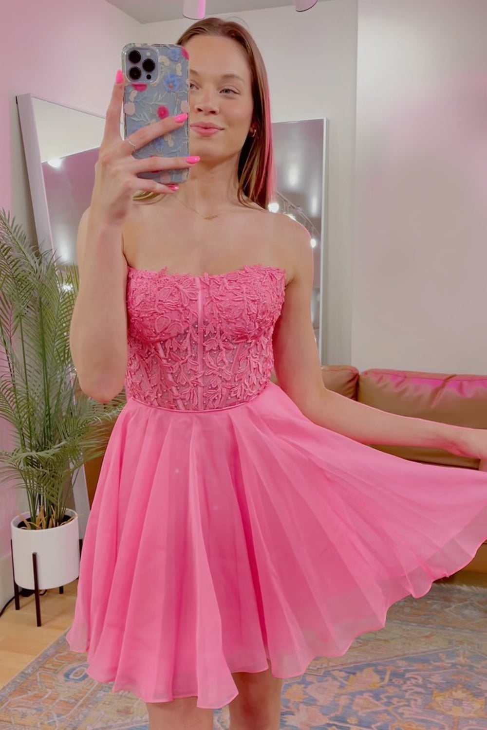Fuchsia Homecoming Dresses Corset Lace A-Line Tulle Cocktail Dresses