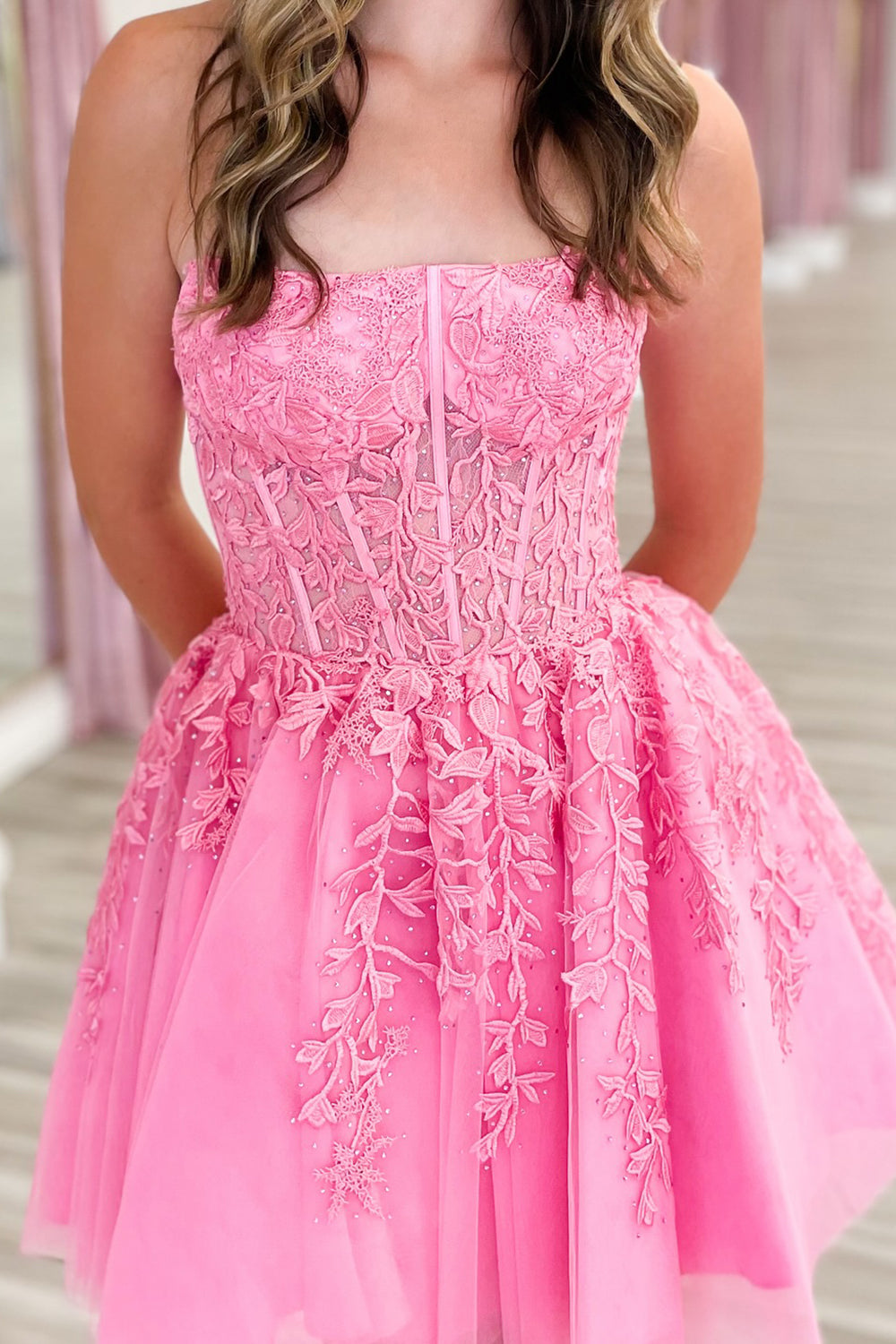 Fuchsia Homecoming Dresses Corset Lace A-Line Tulle Cocktail Dresses