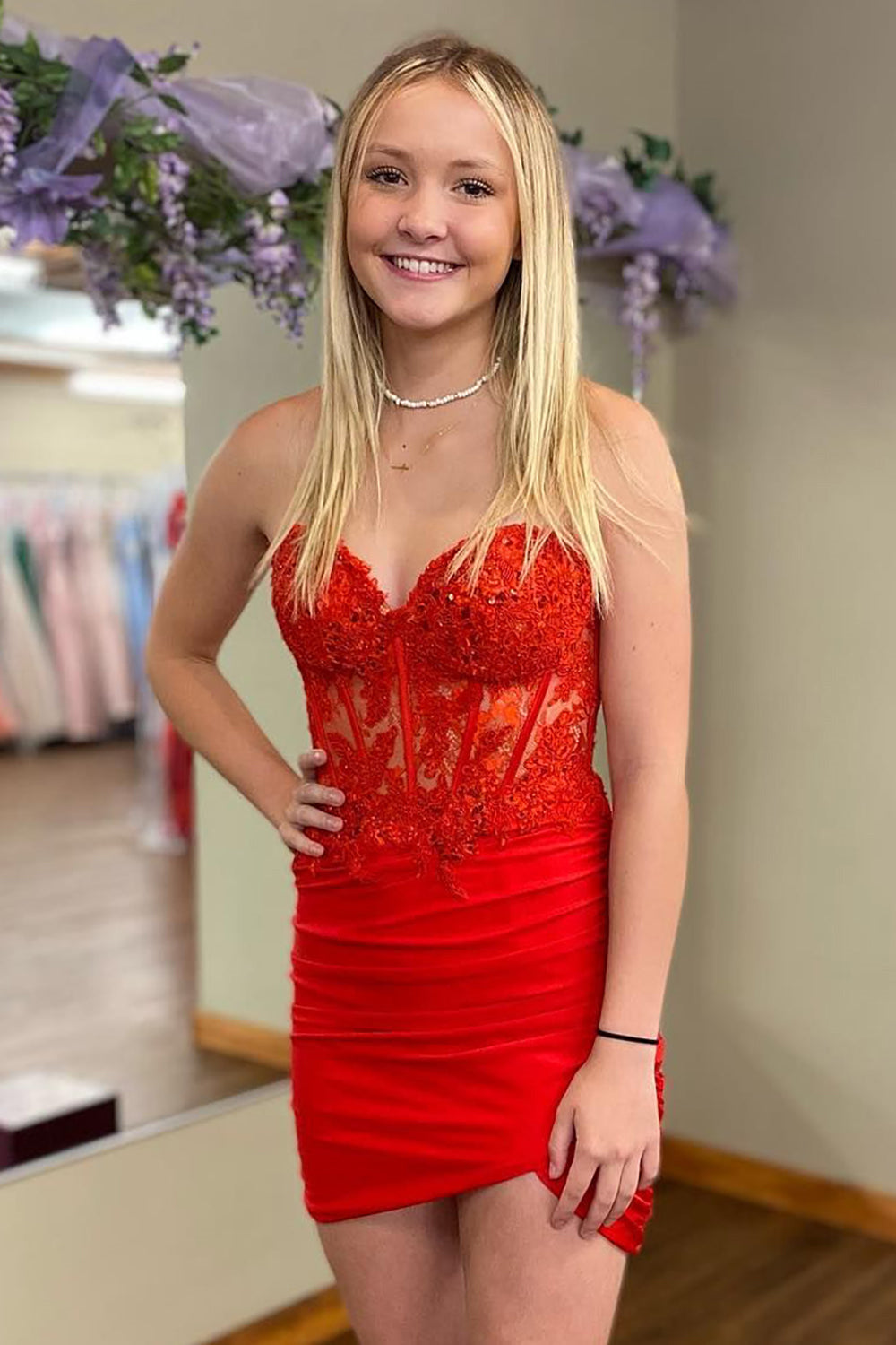 Fuchsia Homecoming Dresses Corset Tight Sequin Short Cocktail Dresses with Lace