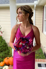 Fuchsia Homecoming Dresses Halter Tight Short Cocktail Dresses with Beadings
