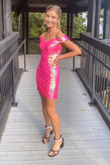 Fuchsia Homecoming Dresses Off The Shoulder Tight Short Cocktail Dresses