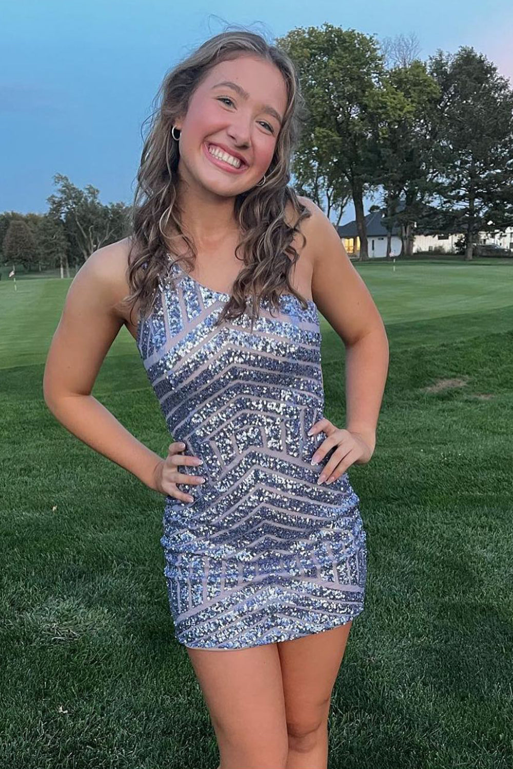 Fuchsia Homecoming Dresses One Shoulder Sequin Tight Short Cocktail Dresses