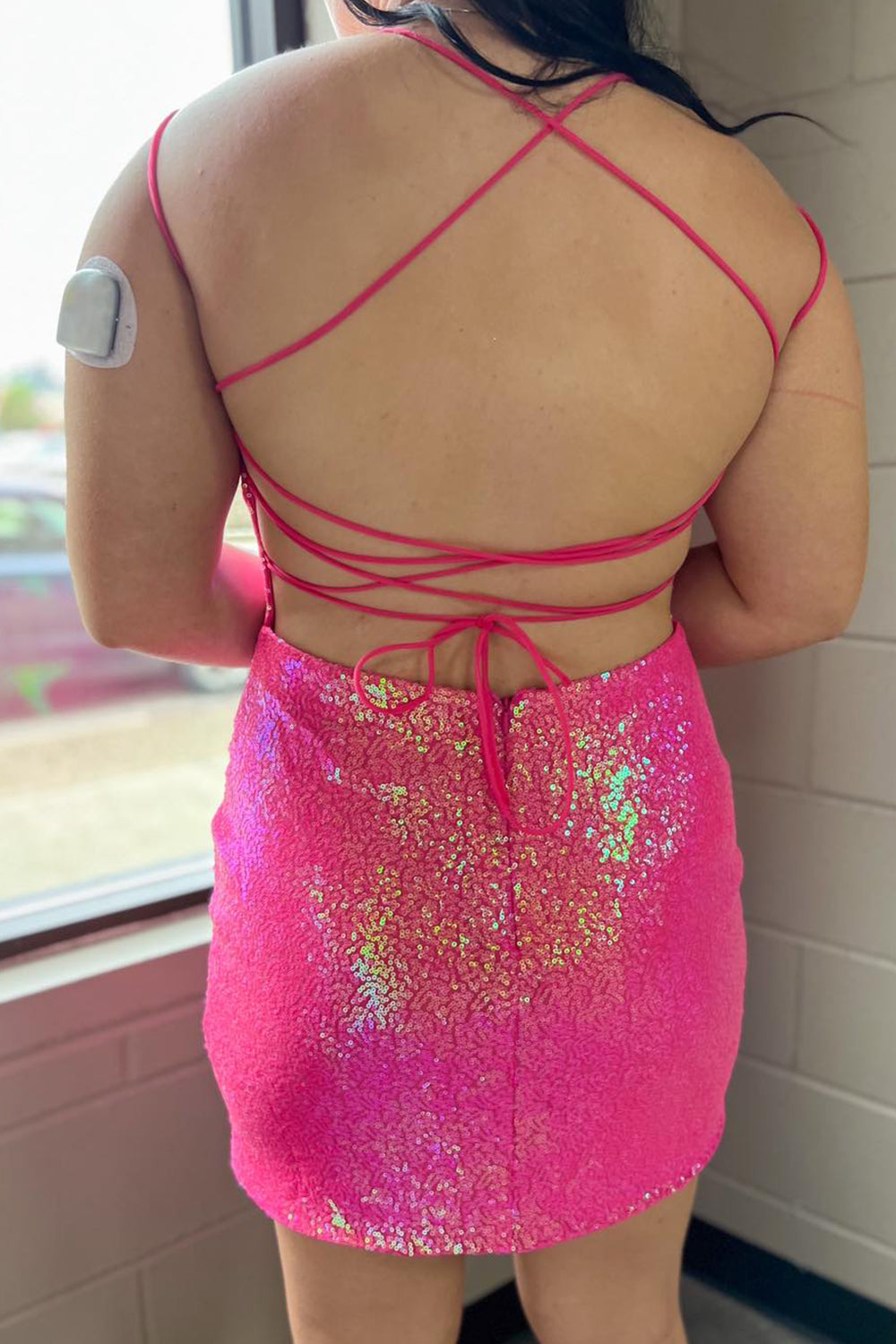 Fuchsia Homecoming Dresses Sequin Backless Tight Short Cocktail Dresses
