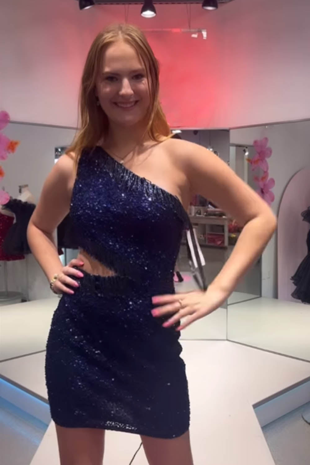 Fuchsia Homecoming Dresses Sequin Fringed Cut Out Tight Short Cocktail Dresses