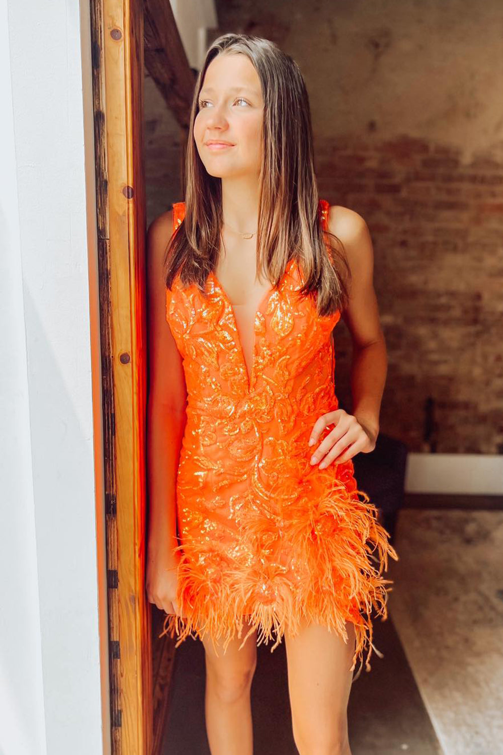 Fuchsia Homecoming Dresses Sequin Tight Short Cocktail Dresses with Feathers