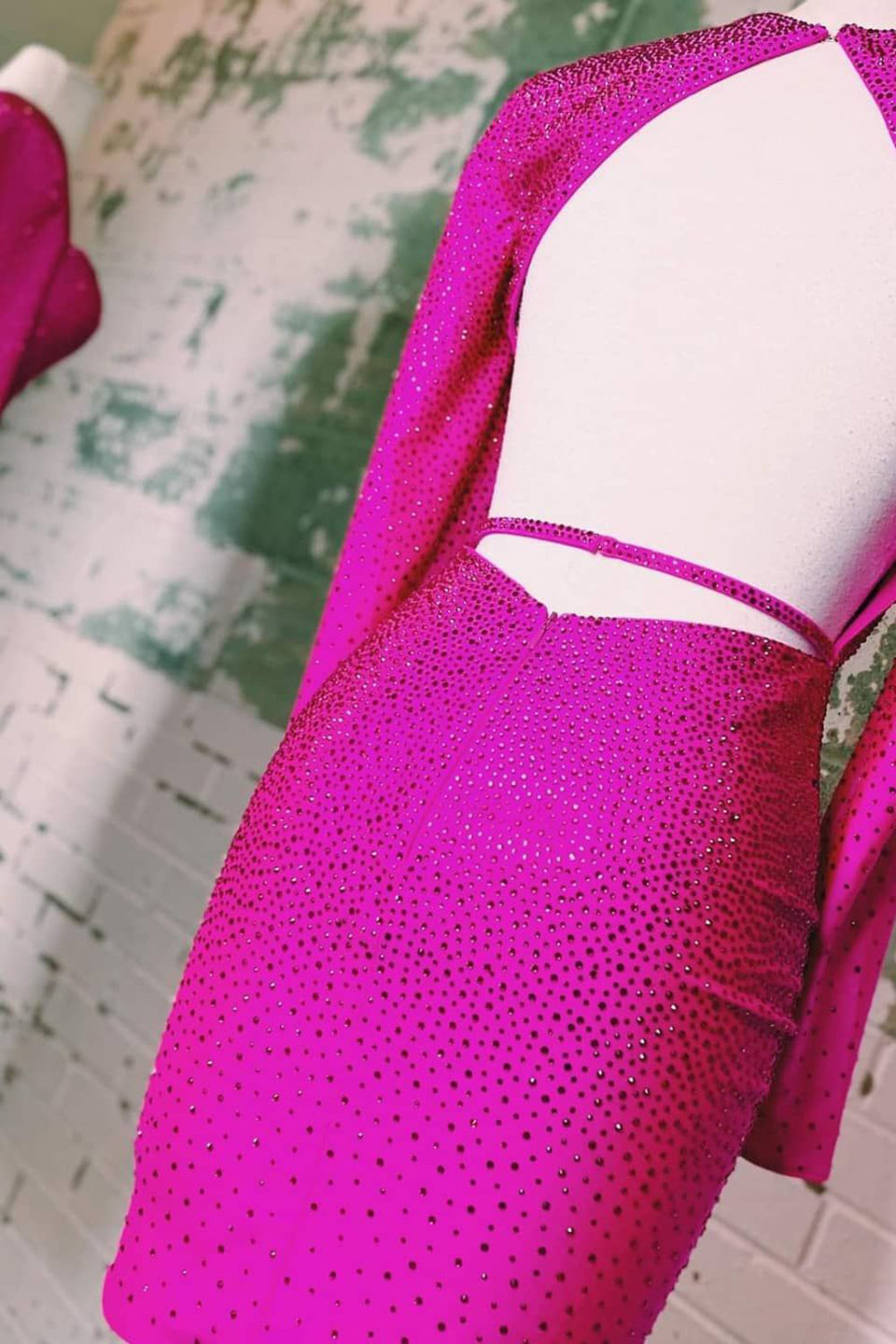 Fuchsia Homecoming Dresses Sequined Tight Short Cocktail Dresses with Sleeves