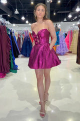 Fuchsia Homecoming Dresses Strapless A Line Short Cocktail Dresses with Pockets
