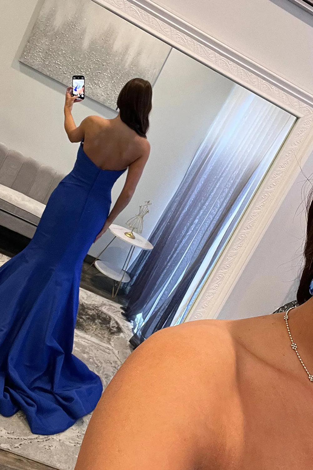 Fuchsia Mermaid Prom Dress Satin Strapless Keyhole Long Formal Dress With Bows