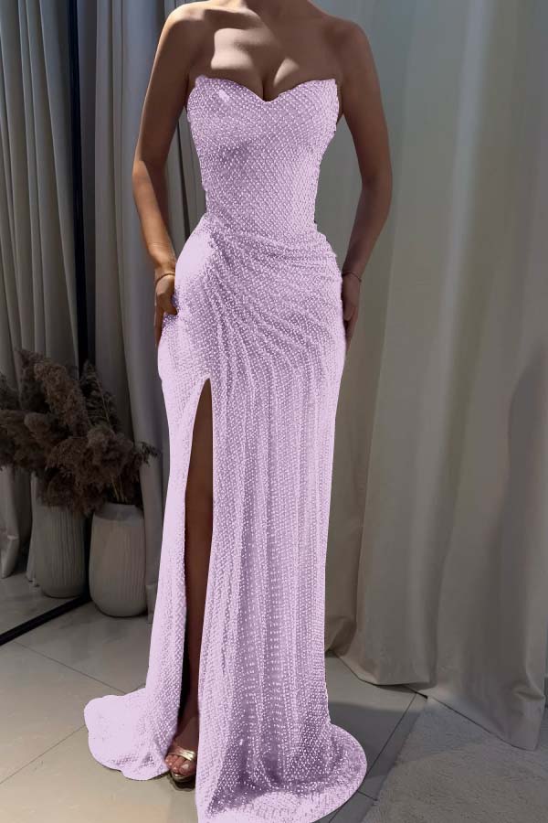 Fuchsia Mermaid Prom Dress Sleeveless Sweetheart Formal Dress With Sequins