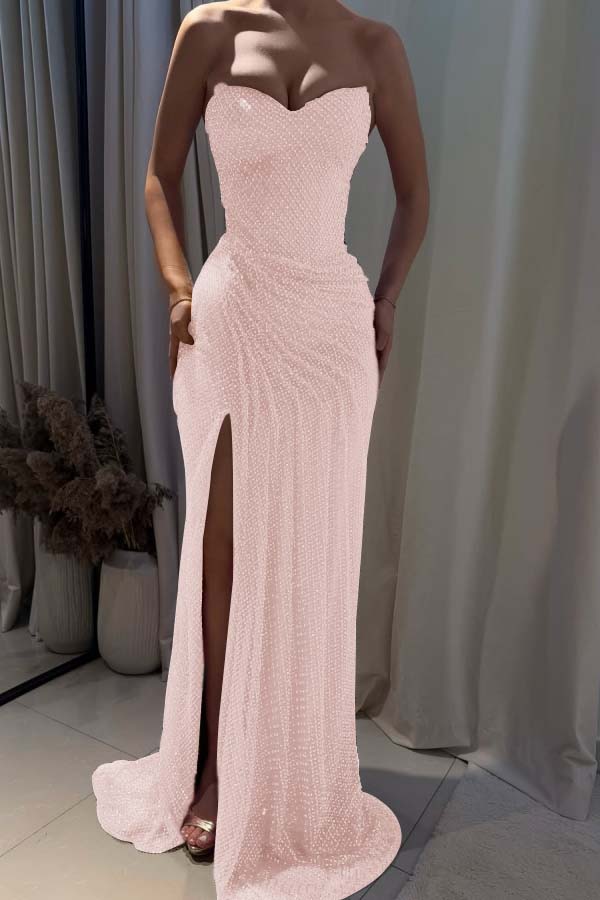 Fuchsia Mermaid Prom Dress Sleeveless Sweetheart Formal Dress With Sequins