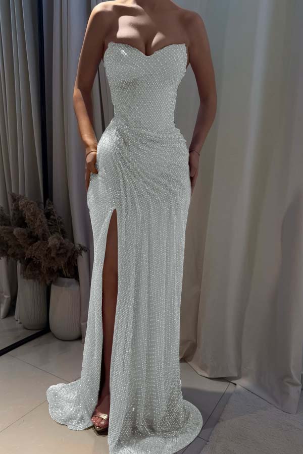 Fuchsia Mermaid Prom Dress Sleeveless Sweetheart Formal Dress With Sequins