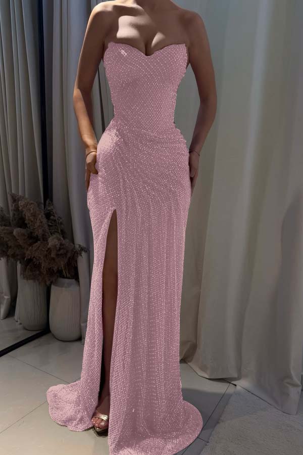 Fuchsia Mermaid Prom Dress Sleeveless Sweetheart Formal Dress With Sequins