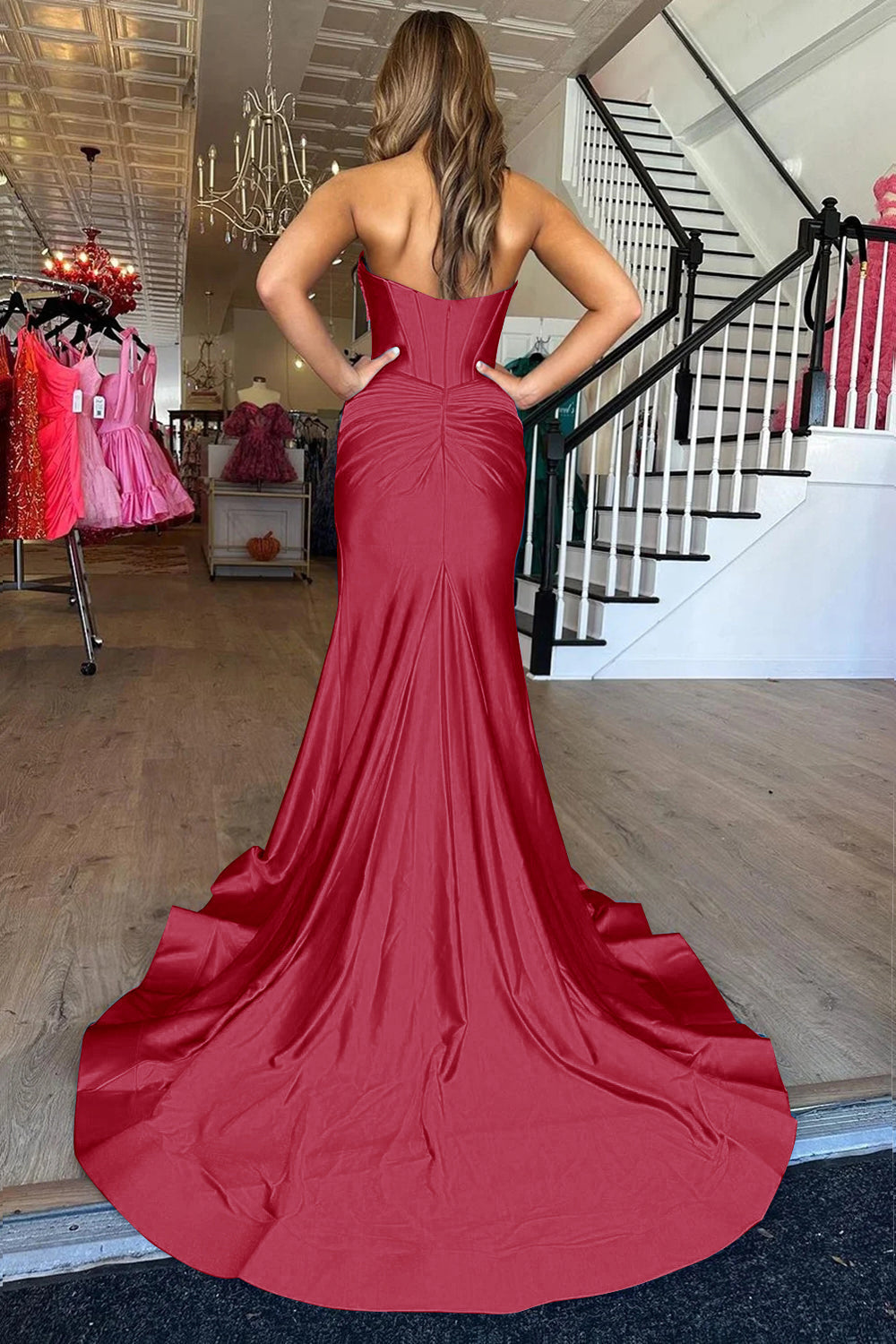 Fuchsia Mermaid Prom Dress Sweetheart Long Evening Dress with Slit