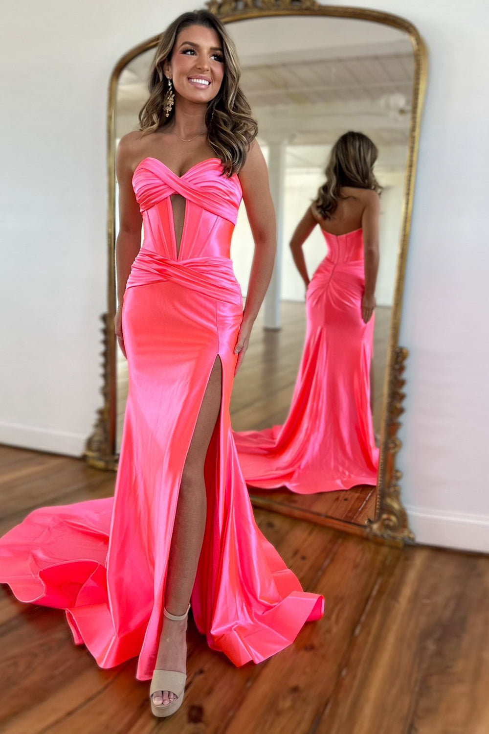 Fuchsia Mermaid Prom Dress Sweetheart Long Evening Dress with Slit