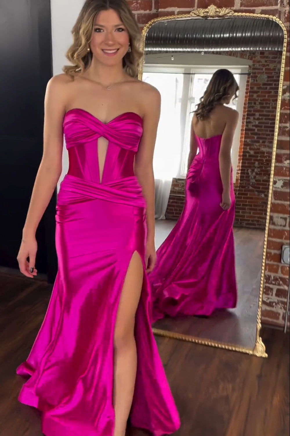 Fuchsia Mermaid Prom Dress Sweetheart Long Evening Dress with Slit