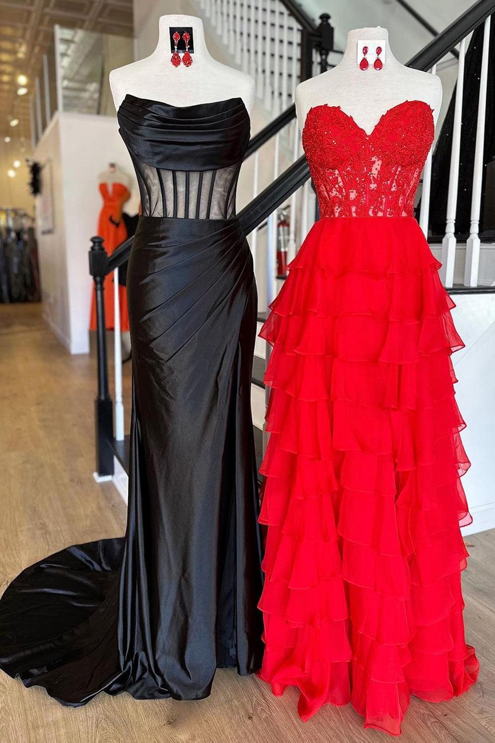Fuchsia Prom Dress A Line Tiered Chiffon Long Formal Dress with Lace