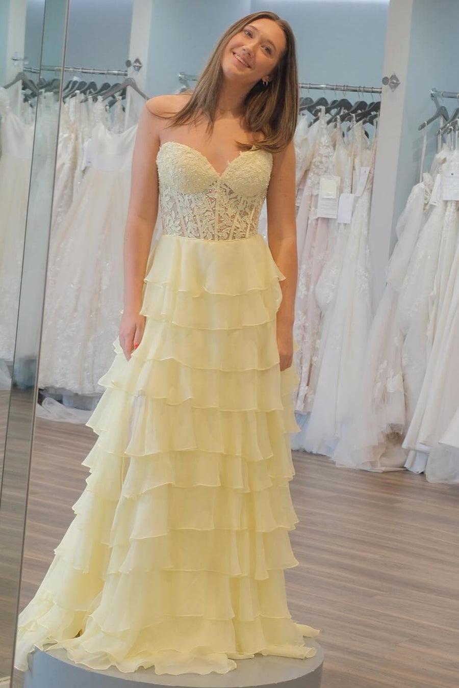 Fuchsia Prom Dress A Line Tiered Chiffon Long Formal Dress with Lace