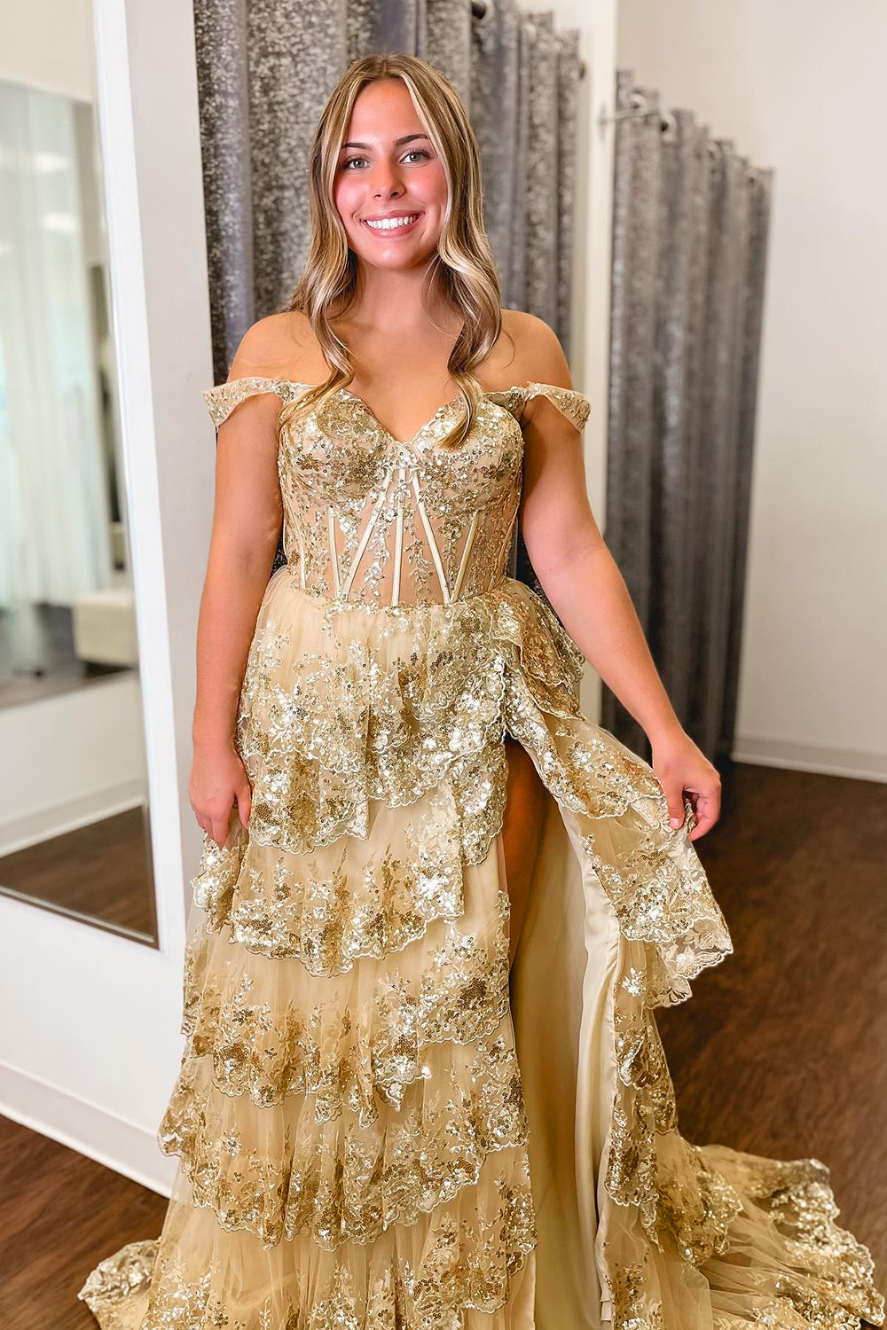 Fuchsia Prom Dress Ruffled Long Evening Dress with Slit