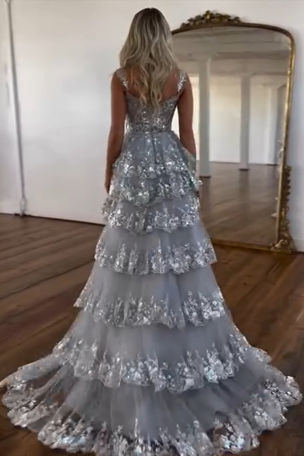 Fuchsia Prom Dress Ruffled Long Evening Dress with Slit