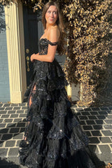 Fuchsia Prom Dress Ruffled Long Evening Dress with Slit
