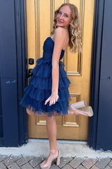 Fuchsia Ruffled Tiered A Line Homecoming Dresses Short Cocktail Dresses