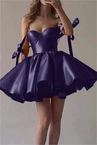 Fuchsia Satin Homecoming Dress Sweetheart Sleeveless Short Cocktail Dress With Ruffles
