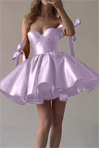Fuchsia Satin Homecoming Dress Sweetheart Sleeveless Short Cocktail Dress With Ruffles