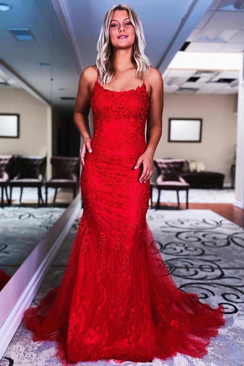 Fuchsia Spaghetti Straps Prom Dress Tulle Appliques Evening Dress