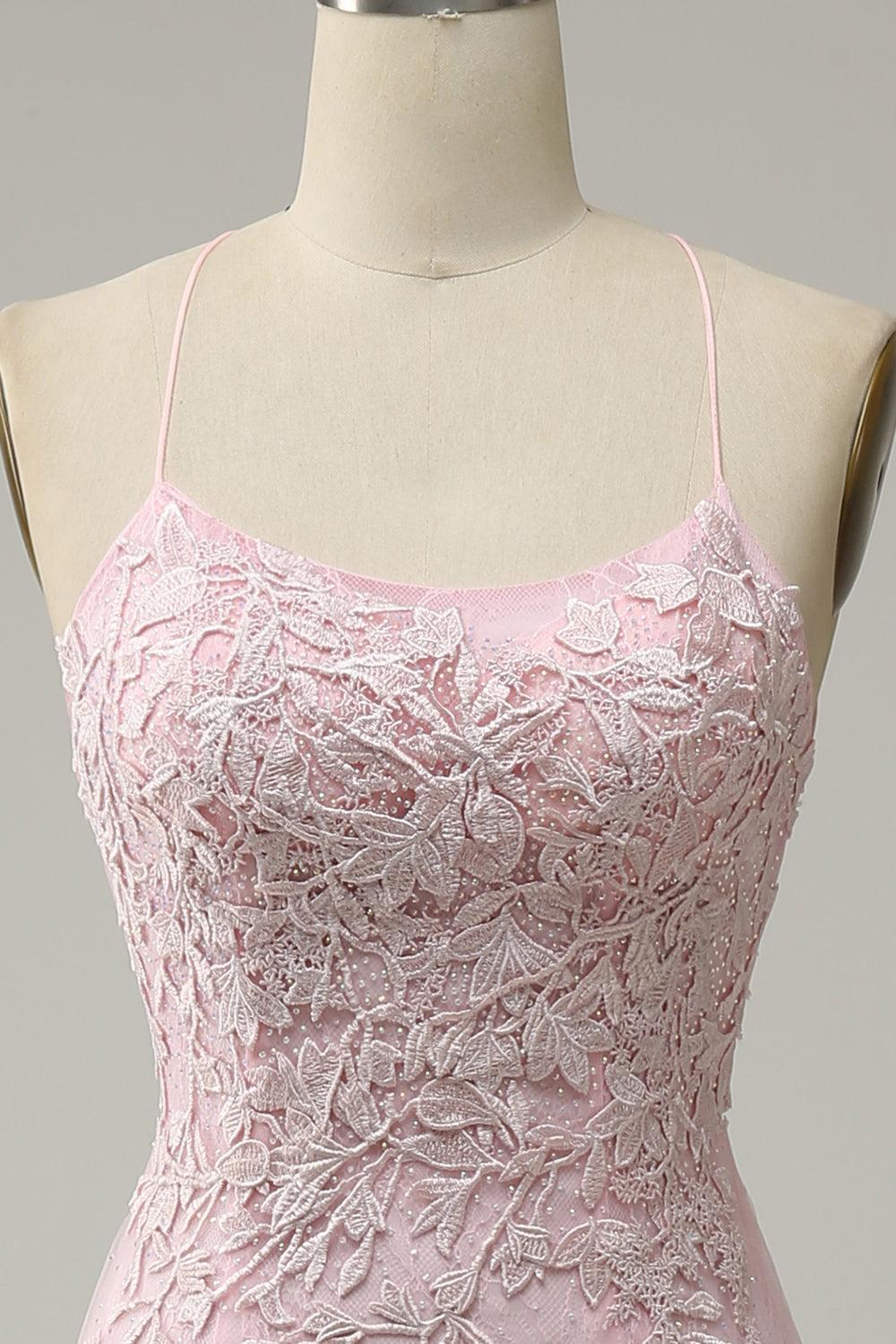 Fuchsia Spaghetti Straps Prom Dress Tulle Appliques Evening Dress