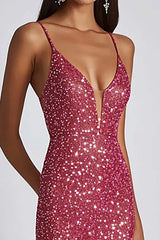 Fuchsia Wedding Guest Dress Sheath Spaghetti Straps Long Formal Dress