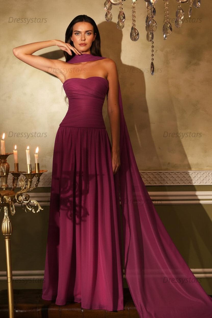 Orange A Line Prom Dress Sleeveless Strapless Formal Dress