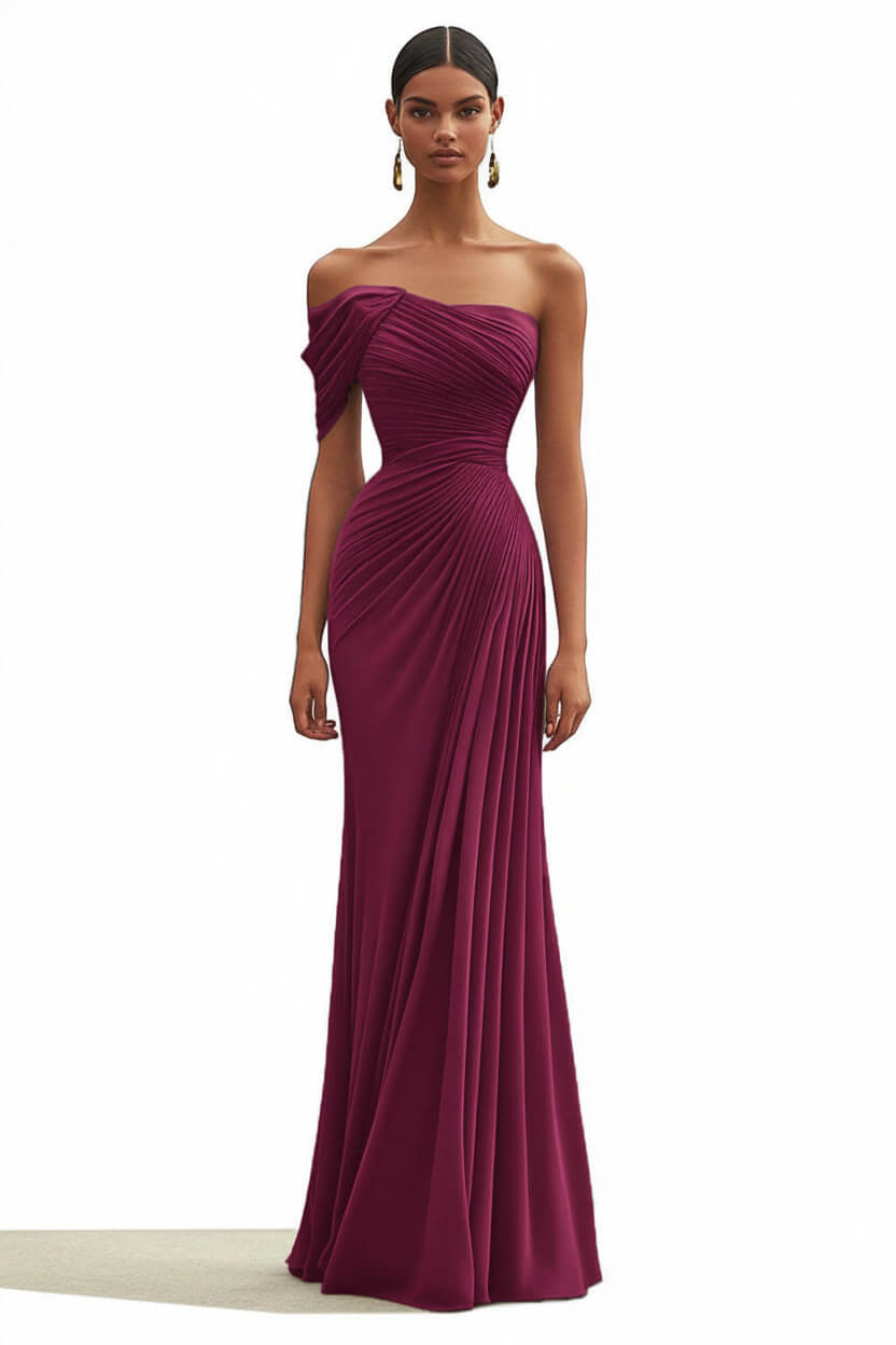 Dressystars One Shoulder Ruched Mermaid Dark Green Wedding Guest Dress Long Formal Dress