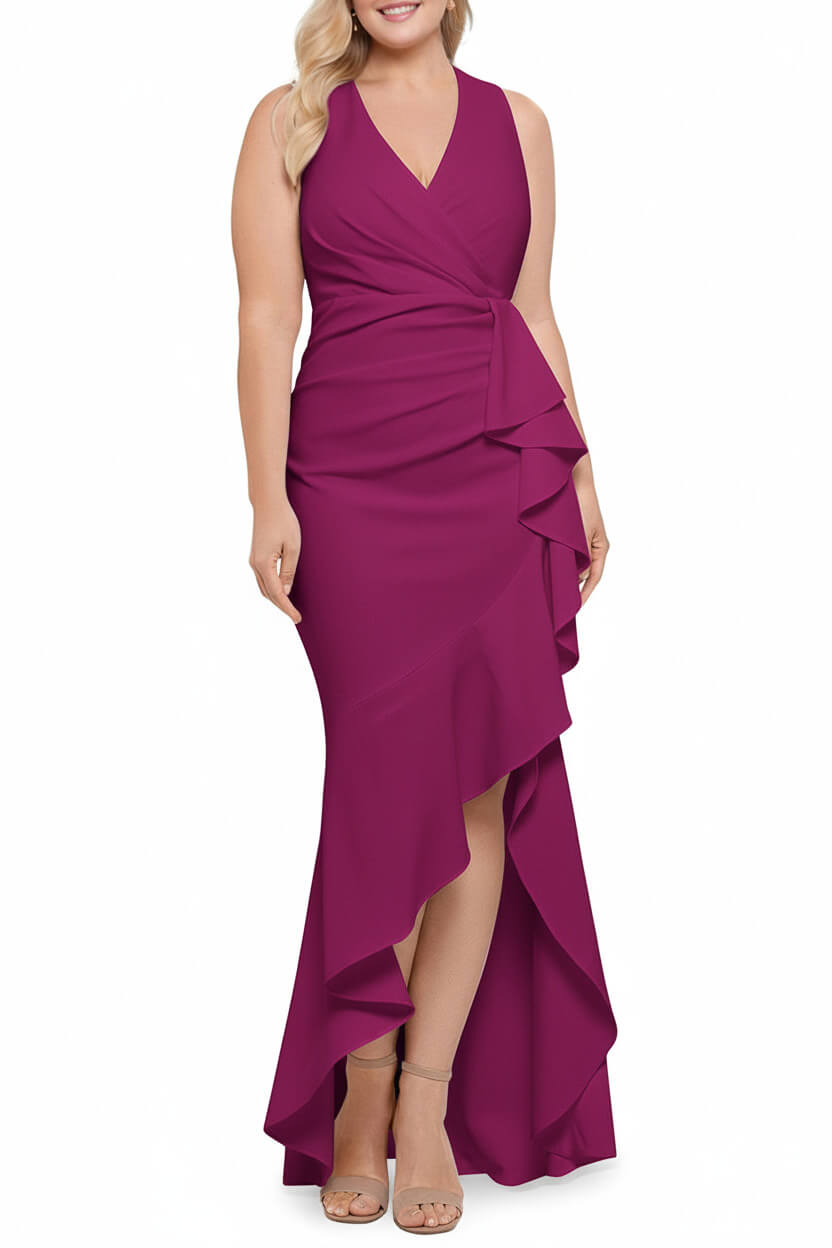 V-Neck Sleeveless Plus Size Floor-Length Sheath/Column Mother of the Bride Dresses with Ruffles