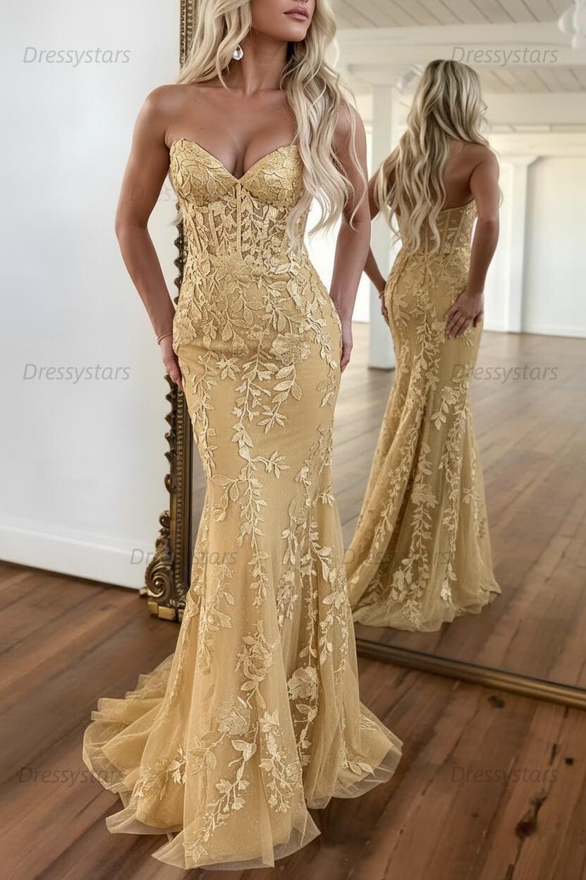 Lilac Prom Dress Corset Sweetheart Lace Mermaid Evening Formal Gown